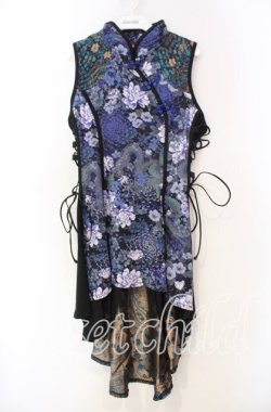 画像1: Qutie Frash / 和柄チャイナワンピ  ブルー O-25-11-18-058-QU-OP-OW-OS