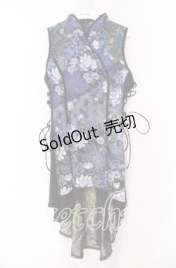 画像1: Qutie Frash / 和柄チャイナワンピ  ブルー O-25-11-18-058-QU-OP-OW-OS