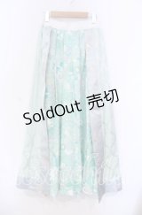 Qutie Frash / 和柄プリーツロンスカ  ミントグリーン O-25-11-18-062-QU-SK-OW-OS
