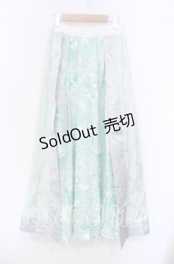 画像1: Qutie Frash / 和柄プリーツロンスカ  ミントグリーン O-25-11-18-062-QU-SK-OW-OS
