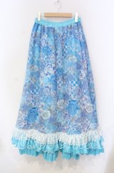 Qutie Frash / 和柄ロングスカート  ライトブルー O-25-11-18-063-QU-SK-OW-OS