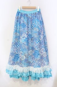 Qutie Frash / 和柄ロングスカート  ライトブルー O-25-11-18-063-QU-SK-OW-OS