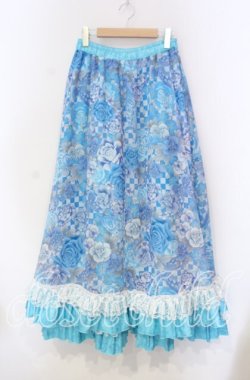 画像1: Qutie Frash / 和柄ロングスカート  ライトブルー O-25-11-18-063-QU-SK-OW-OS