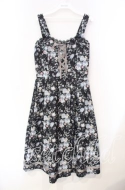 画像1: axes femme / ロマンティックローズ柄ジャンパースカート F クロ O-25-11-18-011-AX-OP-OW-OS