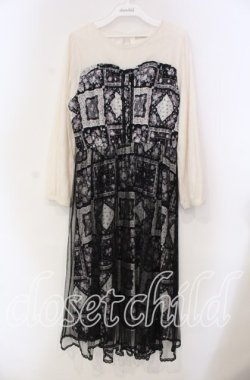 画像1: axes femme POETIQUE / パッチワーク柄×チュールワンピース M クロ O-25-11-18-003-AX-OP-OW-OS