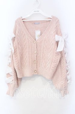 画像1: axes femme POETIQUE / レースアップモールニットカーディガン M ピンク O-25-11-18-025-AX-TO-OW-OS