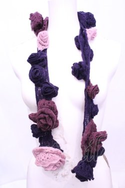 画像1: INGEBORG / フラワーニットストール  パープル O-25-11-20-1048-LO-ZA-IG-OS