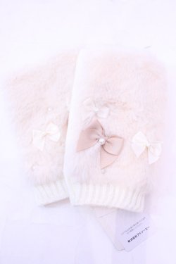 画像1: axes femme / アソートリボンファー手袋  キナリ O-25-11-20-1011-AX-ZA-OW-OS