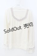 axes femme / 袖リボンはしごレースカットソー  アイボリー O-25-11-21-045-AX-TO-IG-OS