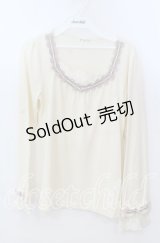 axes femme / 袖リボンはしごレースカットソー  アイボリー O-25-11-21-045-AX-TO-IG-OS