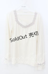 axes femme / 袖リボンはしごレースカットソー  アイボリー O-25-11-21-045-AX-TO-IG-OS