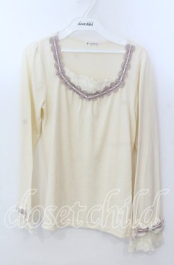 画像1: axes femme / 袖リボンはしごレースカットソー  アイボリー O-25-11-21-045-AX-TO-IG-OS