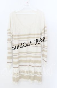 axes femme / ボーダーニットチュニック  アイボリー×イエロー O-25-11-21-046-AX-TO-IG-OS