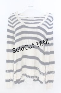 axes femme / バックスリットボーダーニットトップス  アイボリー×ネイビー O-25-11-21-049-AX-TO-IG-OS