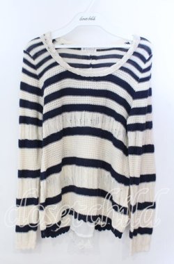 画像1: axes femme / バックスリットボーダーニットトップス  アイボリー×ネイビー O-25-11-21-049-AX-TO-IG-OS