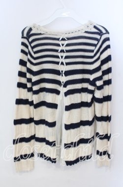 画像2: axes femme / バックスリットボーダーニットトップス  アイボリー×ネイビー O-25-11-21-049-AX-TO-IG-OS