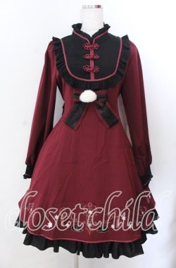 画像1: Amavel / 雪華仔猫チャイナワンピース  ワイン×クロ O-25-11-21-009-CA-OP-IG-OS