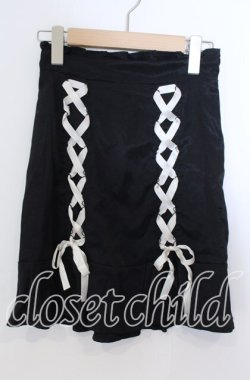 画像1: Secret Honey / レースアップサテンミニスカート  クロ×オフ O-25-11-21-025-CA-SK-IG-OS