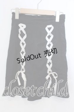 画像1: Secret Honey / レースアップサテンミニスカート  クロ×オフ O-25-11-21-025-CA-SK-IG-OS