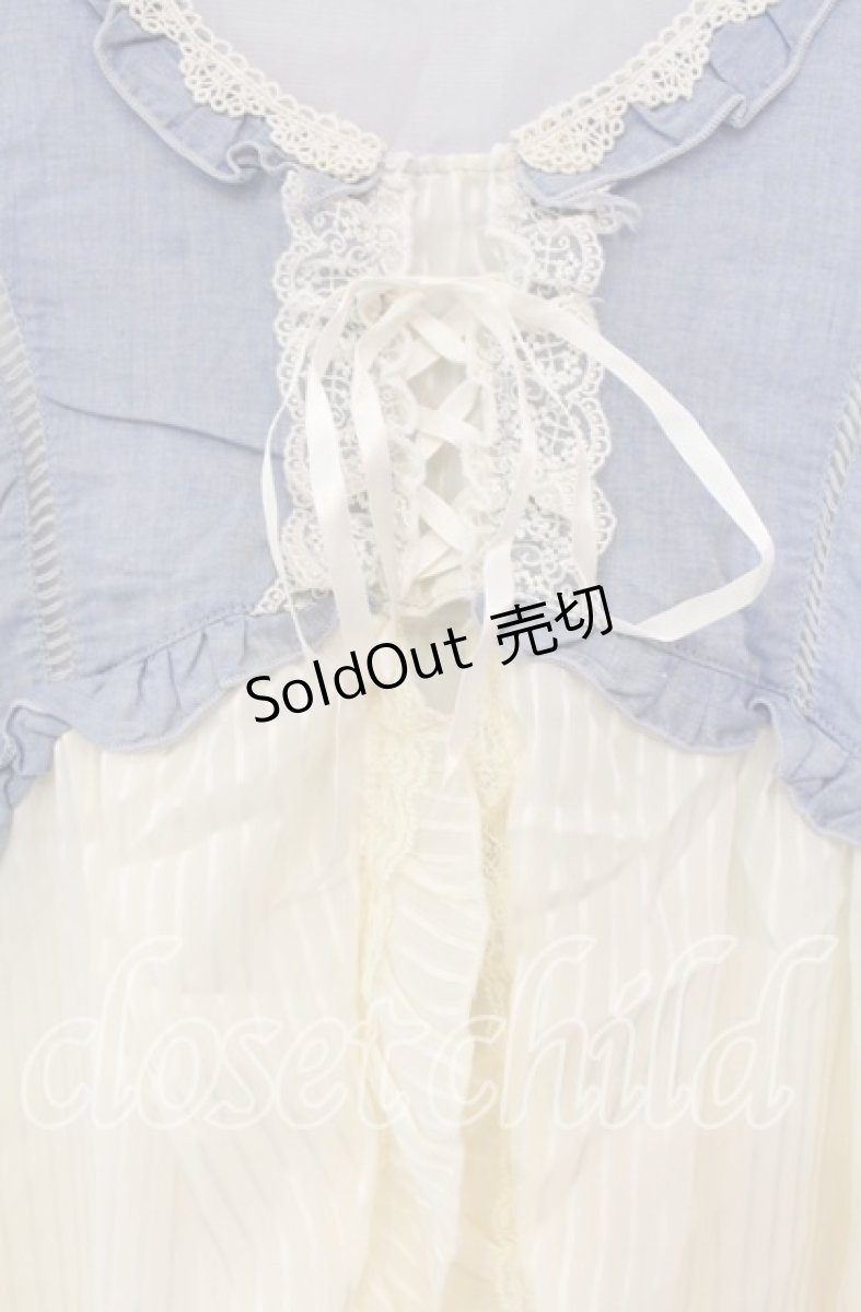 画像2: 【SALE】axes femme / ストライプシフォンベビードールワンピース M サックス×キナリ O-25-11-22-060-AX-OP-OW-ZT518 (2)