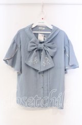 axes femme / 夏の星空刺繍ボウタイブラウス M サックス O-25-11-22-062-AX-BL-OW-ZT272