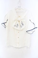 axes femme / 夏の星空刺繍ボウタイブラウス M キナリ O-25-11-22-063-AX-BL-OW-ZT1212G