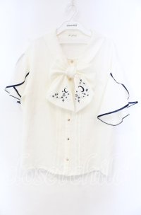 axes femme / 夏の星空刺繍ボウタイブラウス M キナリ O-25-11-22-063-AX-BL-OW-ZT1212G