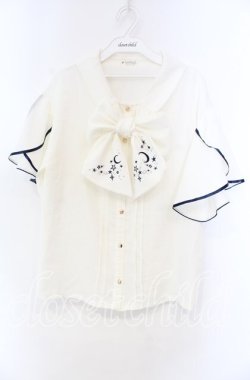 画像1: axes femme / 夏の星空刺繍ボウタイブラウス M キナリ O-25-11-22-063-AX-BL-OW-OS