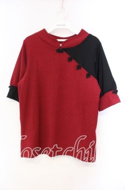 画像1: axes femme / チャイナ釦バイカラープルオーバー  アカ×クロ O-25-11-22-076-AX-TO-IG-OS