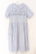 Jane Marple / Vintage stripe lace frill-trim dress ドレス Ｍ サックス O-25-11-24-027-JM-OP-IG-OS