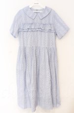 画像1: Jane Marple / Vintage stripe lace frill-trim dress ドレス Ｍ サックス O-25-11-24-027-JM-OP-IG-ZT095 (1)