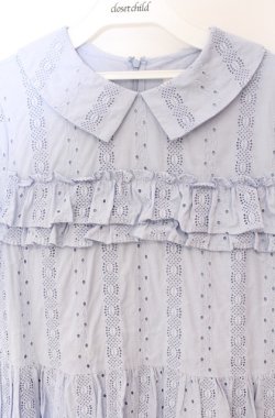 画像2: Jane Marple / Vintage stripe lace frill-trim dress ドレス Ｍ サックス O-25-11-24-027-JM-OP-IG-OS