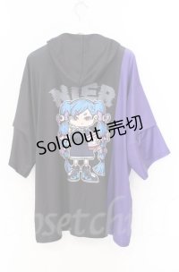 NieR Clothing / BACK PRINT　袖2WAY半袖パーカー  ブラックｘパープル O-25-11-24-033-PU-TO-YM-ZT1130U
