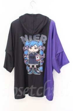 画像1: NieR Clothing / BACK PRINT　袖2WAY半袖パーカー  ブラックｘパープル O-25-11-24-033-PU-TO-YM-OS