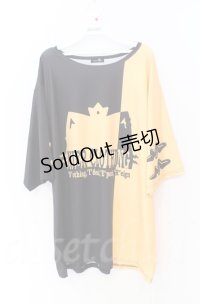 NieR Clothing / ミケプリントバイカラーBIG Tシャツ  イエローｘブラック O-25-11-24-035-PU-TS-YM-ZT478