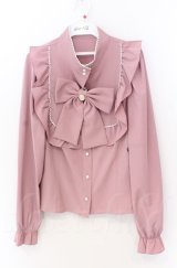 Ank Rouge / カメオ付きリボンブローチ長袖ブラウス M ピンク O-25-11-24-041-CA-BL-YM-OS