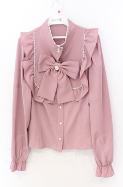 画像1: Ank Rouge / カメオ付きリボンブローチ長袖ブラウス M ピンク O-25-11-24-041-CA-BL-YM-OS