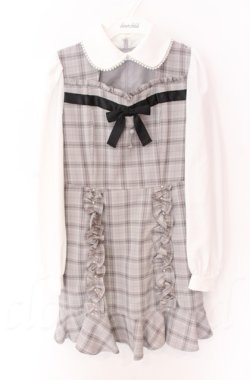 画像1: Ank Rouge / チェックリボンワンピース M グレーｘホワイト O-25-11-24-043-CA-OP-YM-OS