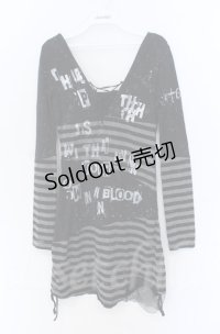 h.ANARCHY / 666pt柄切り替えカットソー  ブラック O-25-11-24-044-HN-TO-OW-OS