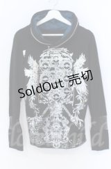 Sixh / 箔ptフード付きカットソー  ブラック O-25-11-24-045-HN-TO-OW-OS