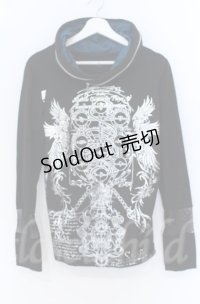 Sixh / 箔ptフード付きカットソー  ブラック O-25-11-24-045-HN-TO-OW-OS