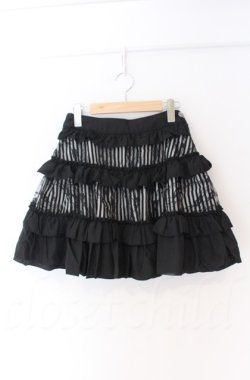 画像1: ALGONQUINS / レースレイヤードストライプスカート F ブラック O-25-11-24-048-AL-SK-YM-OS