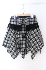 ALGONQUINS / フリンジコルセット付きイレヘムタータンスカート F ブラックｘホワイト O-25-11-24-049-AL-SK-YM-OS