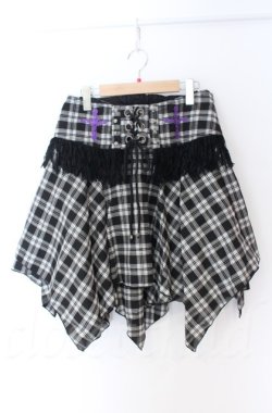 画像1: ALGONQUINS / フリンジコルセット付きイレヘムタータンスカート F ブラックｘホワイト O-25-11-24-049-AL-SK-YM-OS