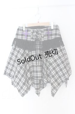 画像1: ALGONQUINS / フリンジコルセット付きイレヘムタータンスカート F ブラックｘホワイト O-25-11-24-049-AL-SK-YM-OS