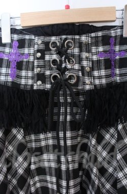 画像2: ALGONQUINS / フリンジコルセット付きイレヘムタータンスカート F ブラックｘホワイト O-25-11-24-049-AL-SK-YM-OS