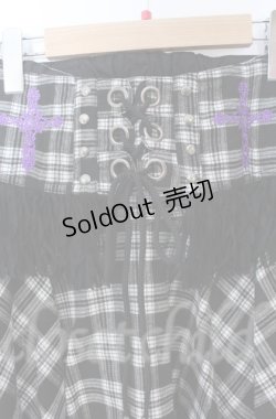 画像2: ALGONQUINS / フリンジコルセット付きイレヘムタータンスカート F ブラックｘホワイト O-25-11-24-049-AL-SK-YM-OS