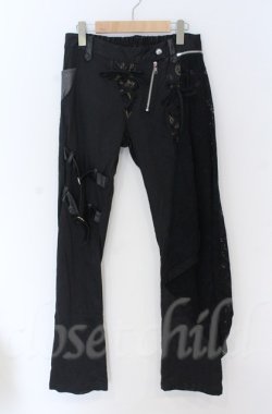 画像1: Sixh / レースフラップ付き異素材配色パンツ  ブラック O-25-11-24-061-HN-PA-OW-OS