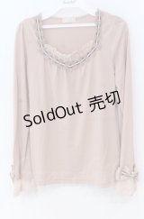 axes femme / 袖リボンはしごレースカットソー  ピンク O-25-11-24-007-AX-TO-IG-OS