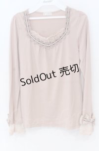 axes femme / 袖リボンはしごレースカットソー  ピンク O-25-11-24-007-AX-TO-IG-OS